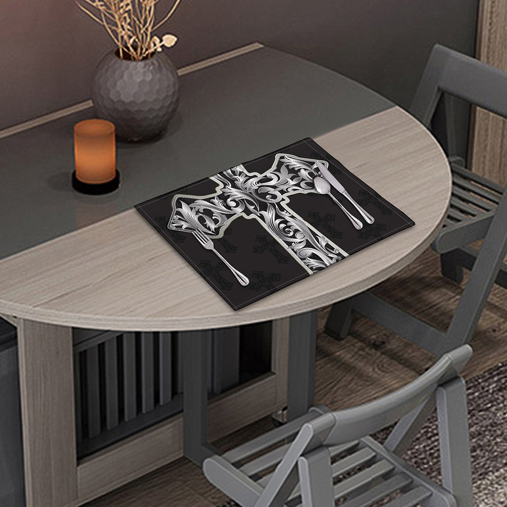 Ornamental Silver Cross Print Placemat