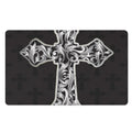 Ornamental Silver Cross Print Polyester Doormat