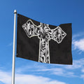 Ornamental Silver Cross Print Polyester Flag