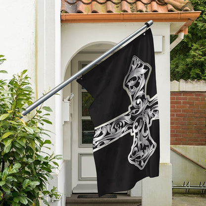 Ornamental Silver Cross Print Polyester Flag