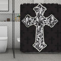 Ornamental Silver Cross Print Polyester Shower Curtain