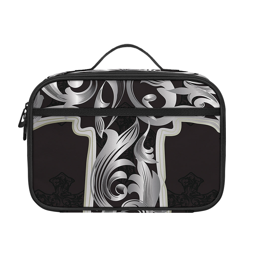 Ornamental Silver Cross Print Portable Lunch Bag