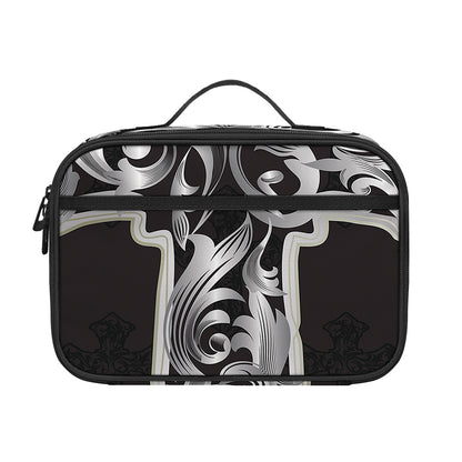 Ornamental Silver Cross Print Portable Lunch Bag