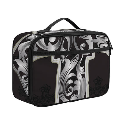 Ornamental Silver Cross Print Portable Lunch Bag