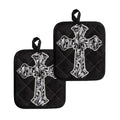 Ornamental Silver Cross Print Pot Holders