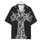 Ornamental Silver Cross Print Rayon Hawaiian Shirt