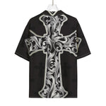 Ornamental Silver Cross Print Rayon Hawaiian Shirt