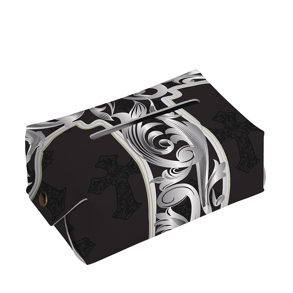 Ornamental Silver Cross Print Rectangle Tissue Box Cover