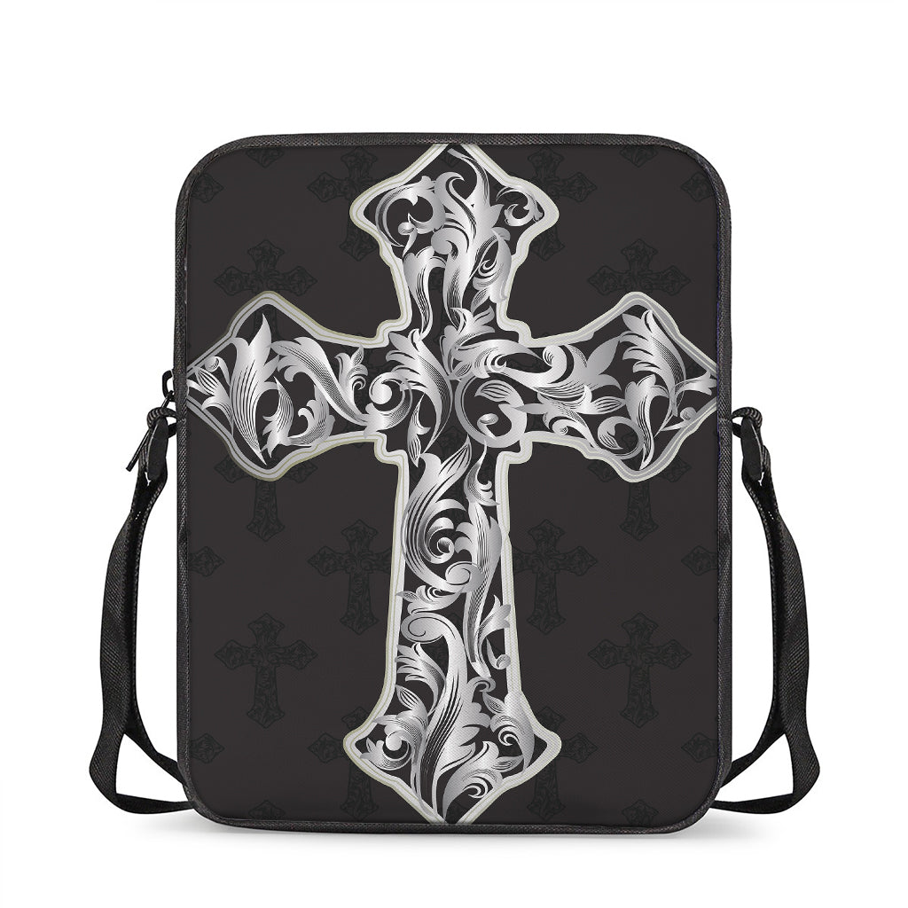 Ornamental Silver Cross Print Rectangular Crossbody Bag