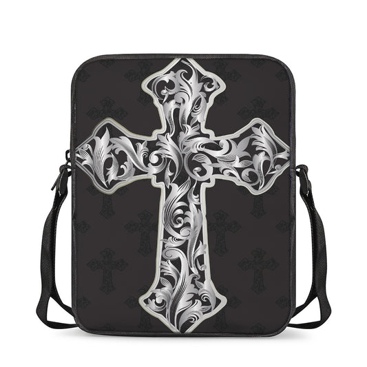 Ornamental Silver Cross Print Rectangular Crossbody Bag