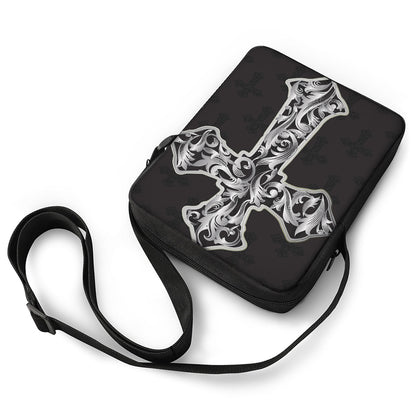 Ornamental Silver Cross Print Rectangular Crossbody Bag