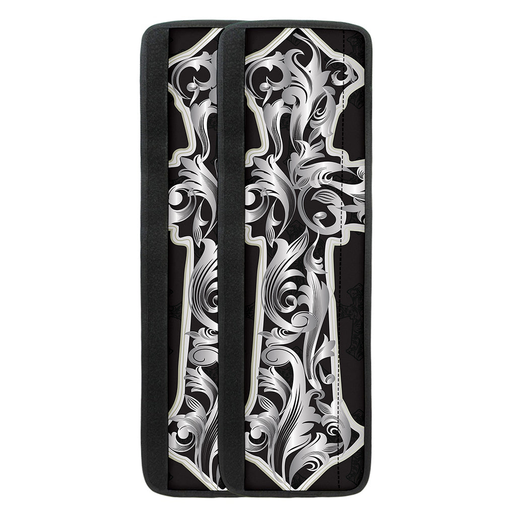Ornamental Silver Cross Print Refrigerator Handle Covers