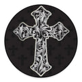 Ornamental Silver Cross Print Round Floor Mat