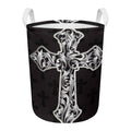 Ornamental Silver Cross Print Round Laundry Basket