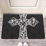 Ornamental Silver Cross Print Rubber Doormat