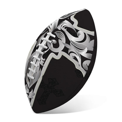 Ornamental Silver Cross Print Rugby Ball