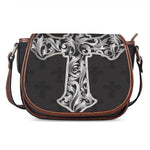 Ornamental Silver Cross Print Saddle Bag