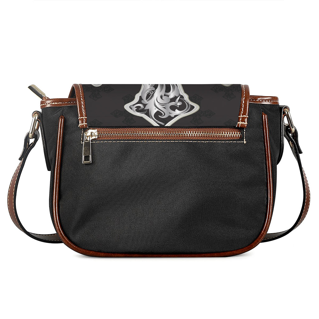 Ornamental Silver Cross Print Saddle Bag
