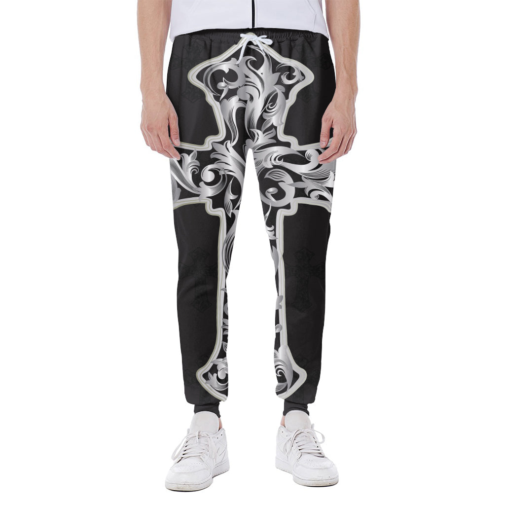 Ornamental Silver Cross Print Scuba Joggers