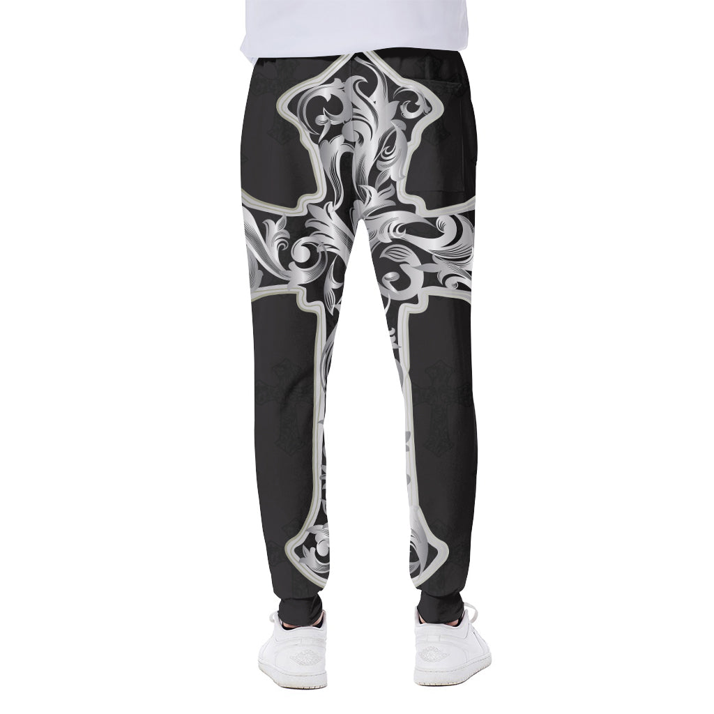 Ornamental Silver Cross Print Scuba Joggers