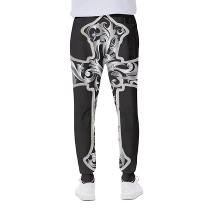 Ornamental Silver Cross Print Scuba Joggers