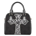Ornamental Silver Cross Print Shoulder Handbag