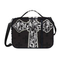 Ornamental Silver Cross Print Shoulder Strap Bible Bag