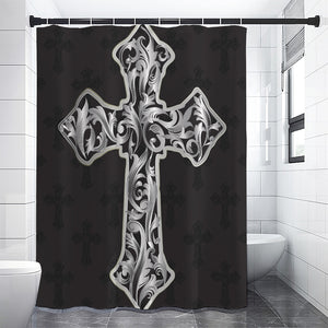 Ornamental Silver Cross Print Shower Curtain