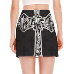 Ornamental Silver Cross Print Side Slit Mini Skirt