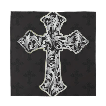 Ornamental Silver Cross Print Silk Bandana