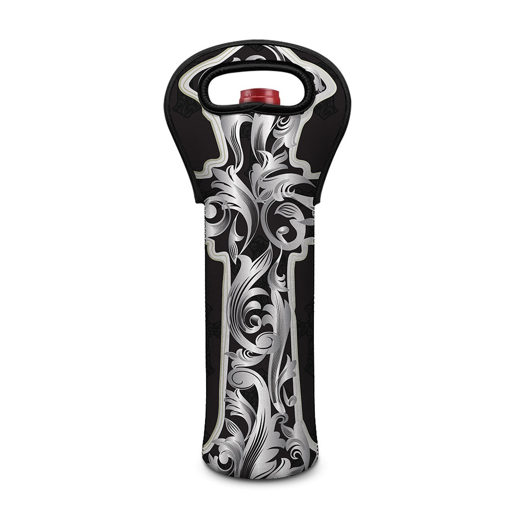 Ornamental Silver Cross Print Single Neoprene Wine Tote