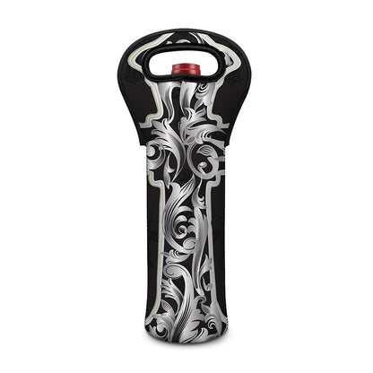 Ornamental Silver Cross Print Single Neoprene Wine Tote