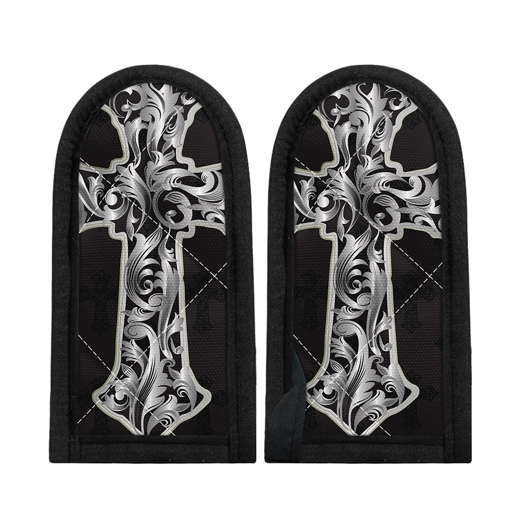 Ornamental Silver Cross Print Skillet Handle Cover