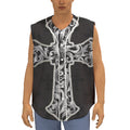 Ornamental Silver Cross Print Sleeveless Baseball Jersey