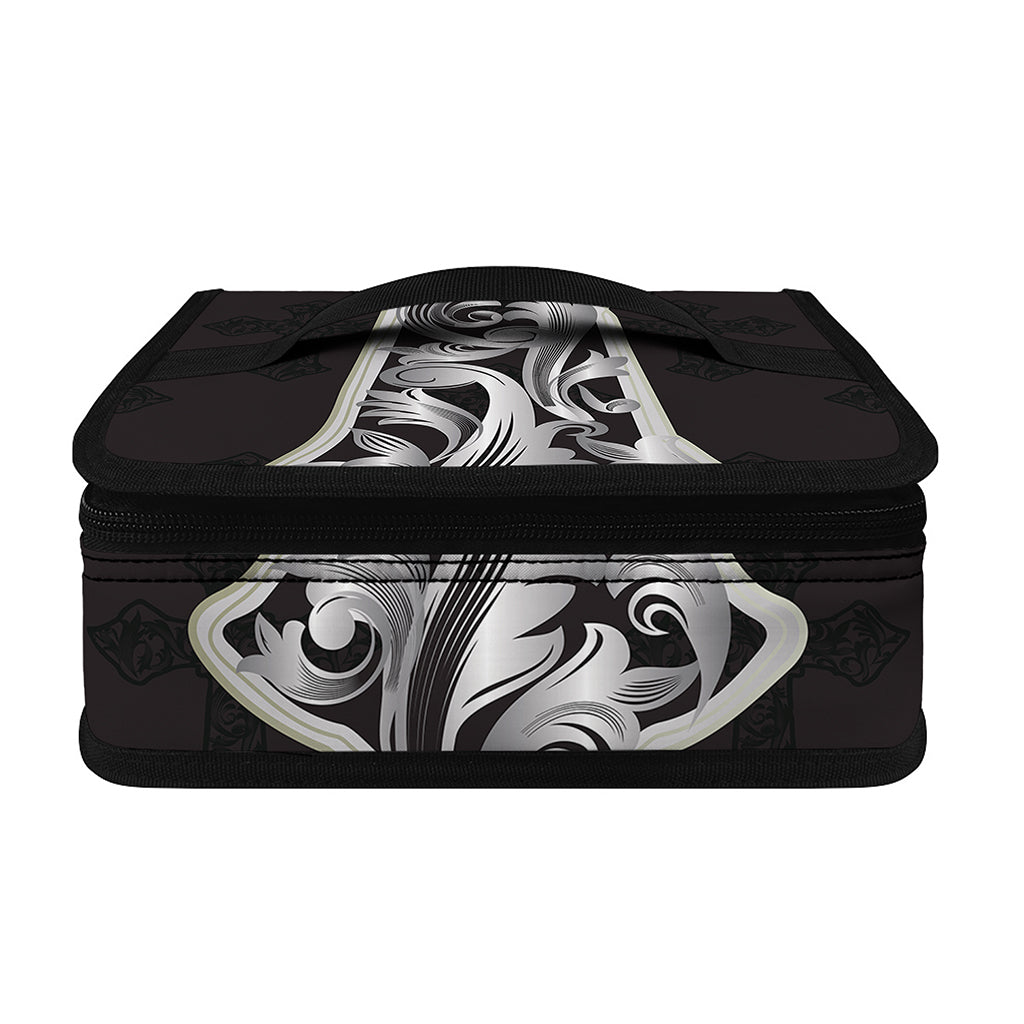 Ornamental Silver Cross Print Small Lunch Bag
