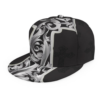 Ornamental Silver Cross Print Snapback Cap