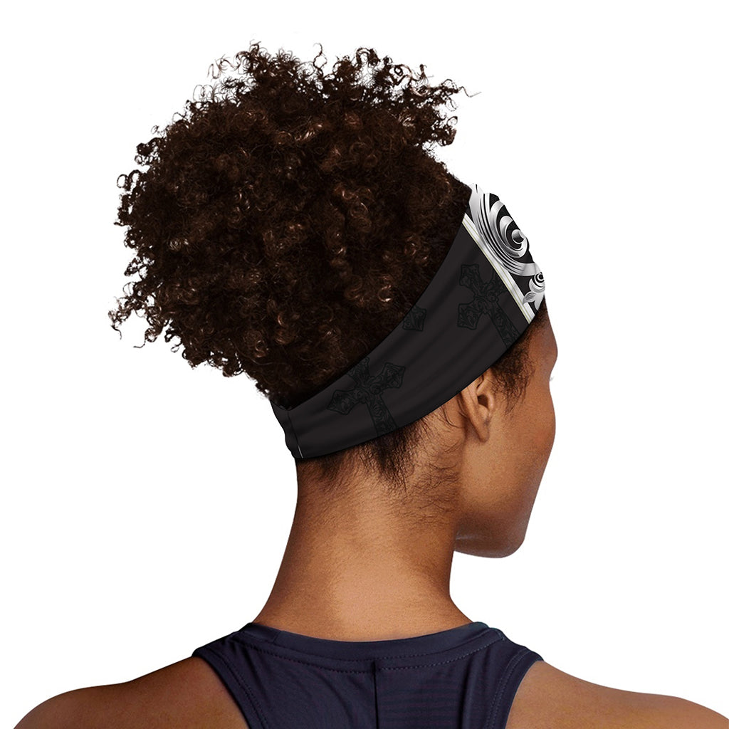 Ornamental Silver Cross Print Sports Headband