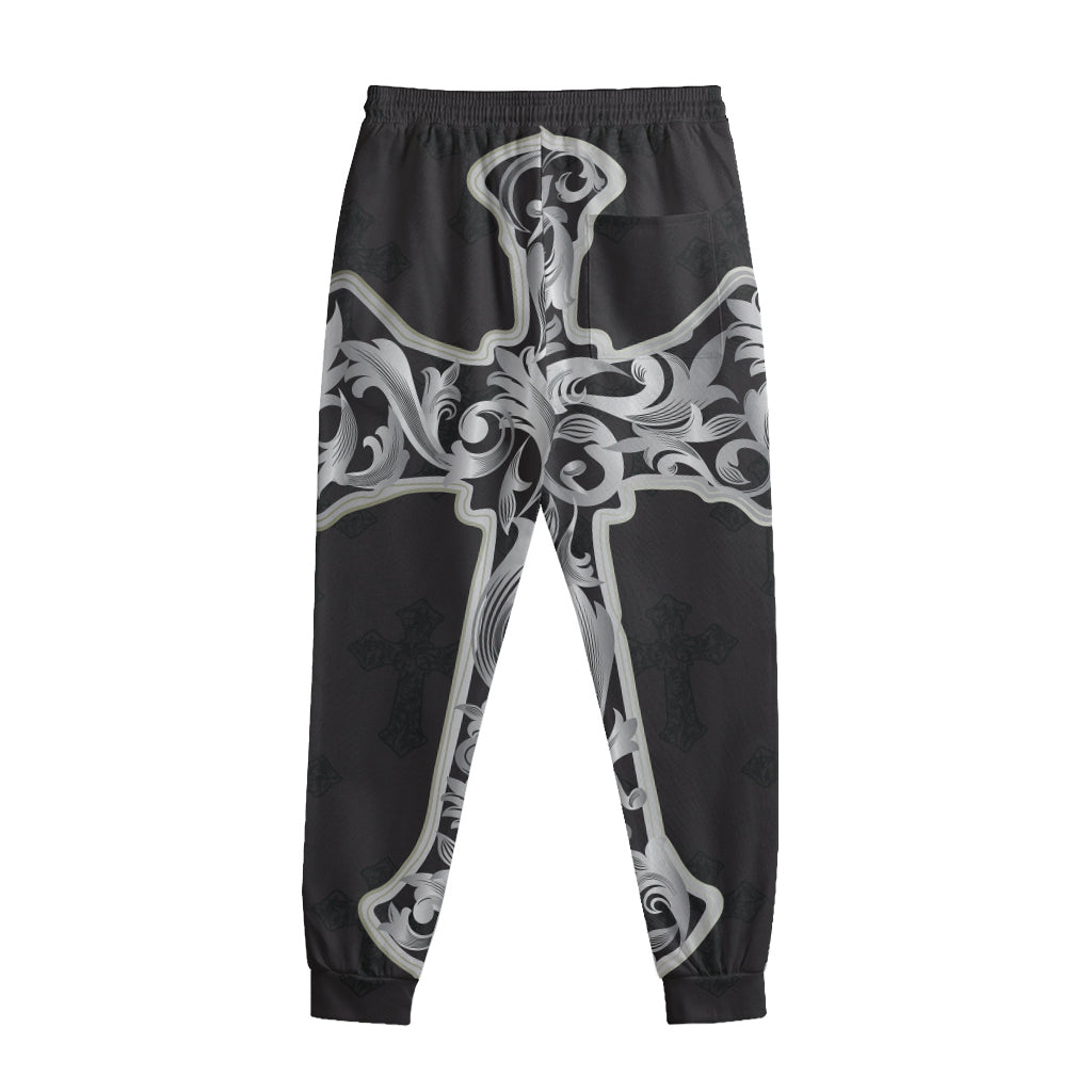 Ornamental Silver Cross Print Sweatpants