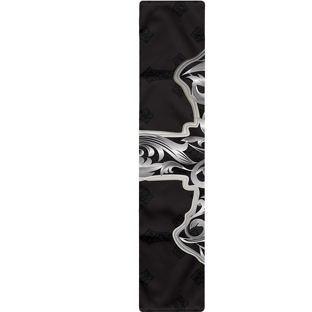 Ornamental Silver Cross Print Table Runner