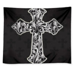 Ornamental Silver Cross Print Tapestry
