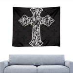 Ornamental Silver Cross Print Tapestry