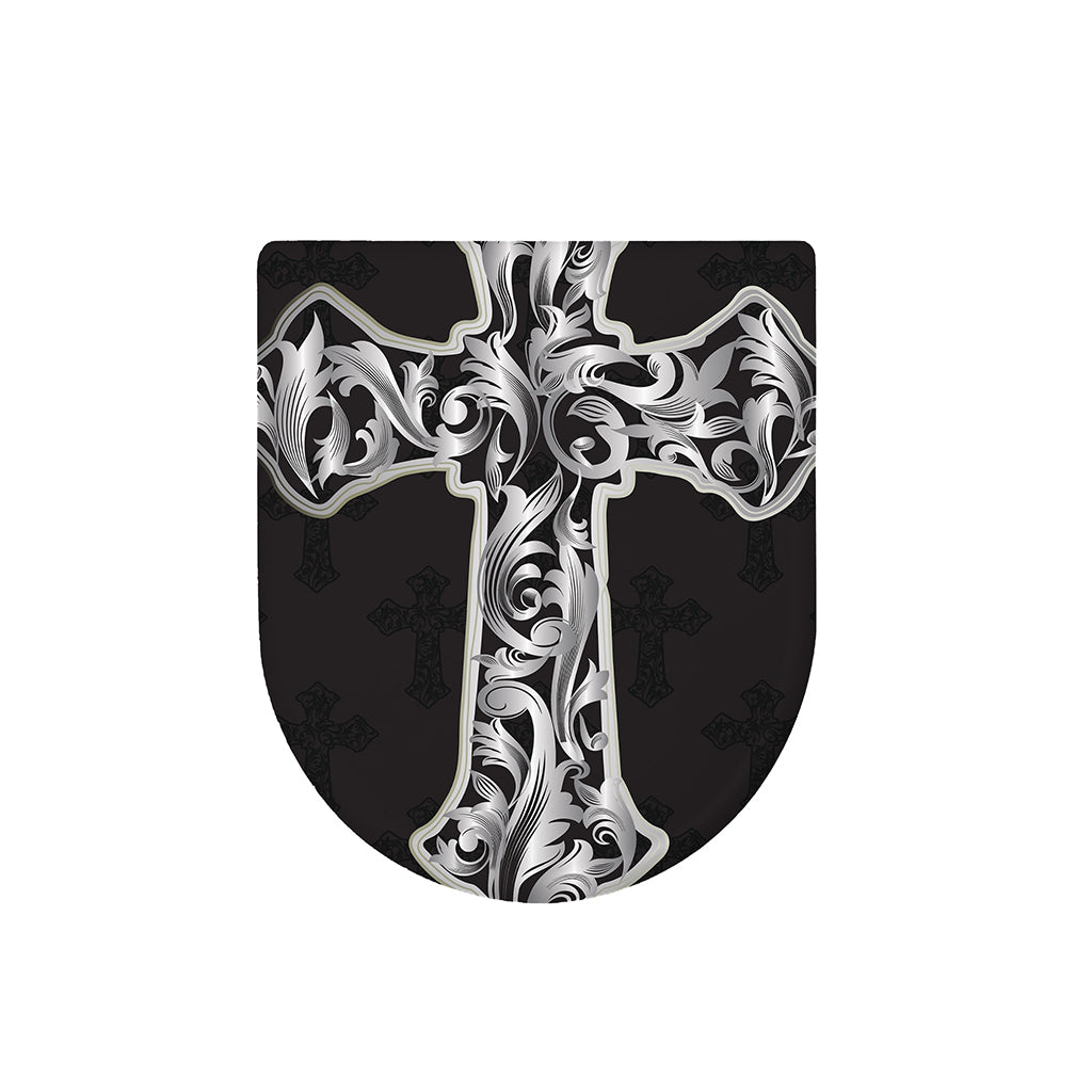 Ornamental Silver Cross Print Toilet Lid Cover