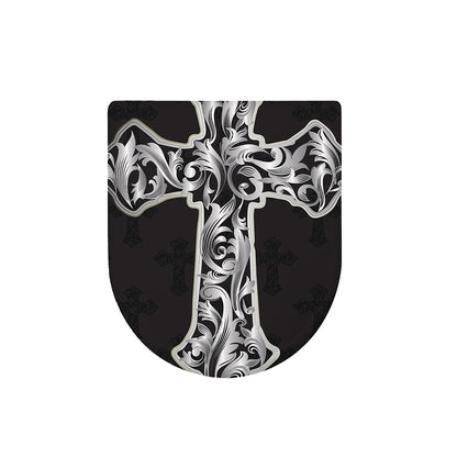 Ornamental Silver Cross Print Toilet Lid Cover
