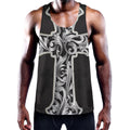 Ornamental Silver Cross Print Men's Workout Tank Top