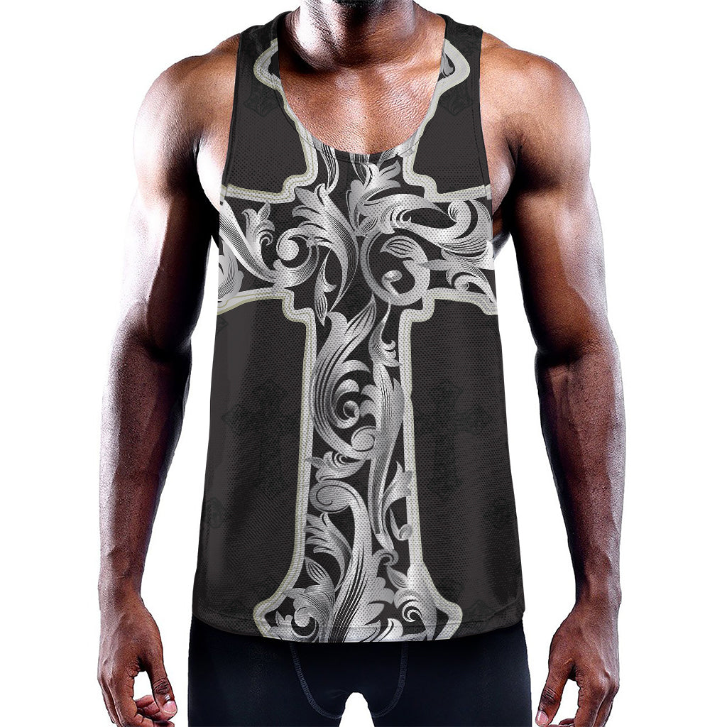 Ornamental Silver Cross Print Training Tank Top