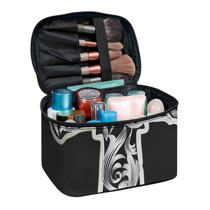 Ornamental Silver Cross Print Travel Makeup Bag