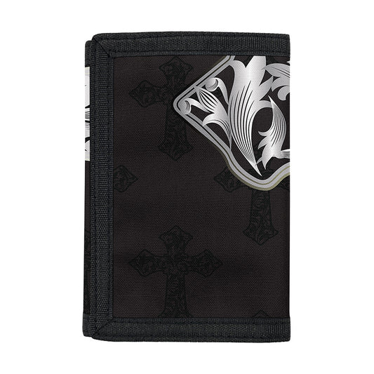 Ornamental Silver Cross Print Trifold Wallet