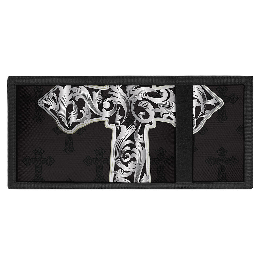 Ornamental Silver Cross Print Trifold Wallet