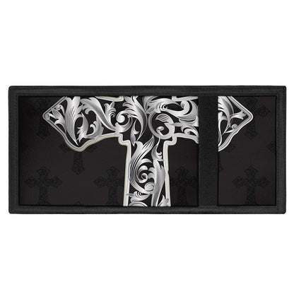 Ornamental Silver Cross Print Trifold Wallet