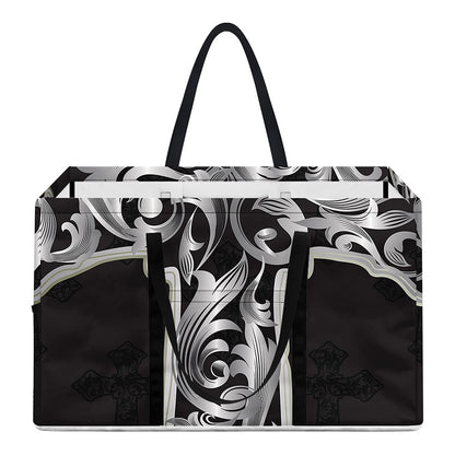 Ornamental Silver Cross Print Utility Tote Bag